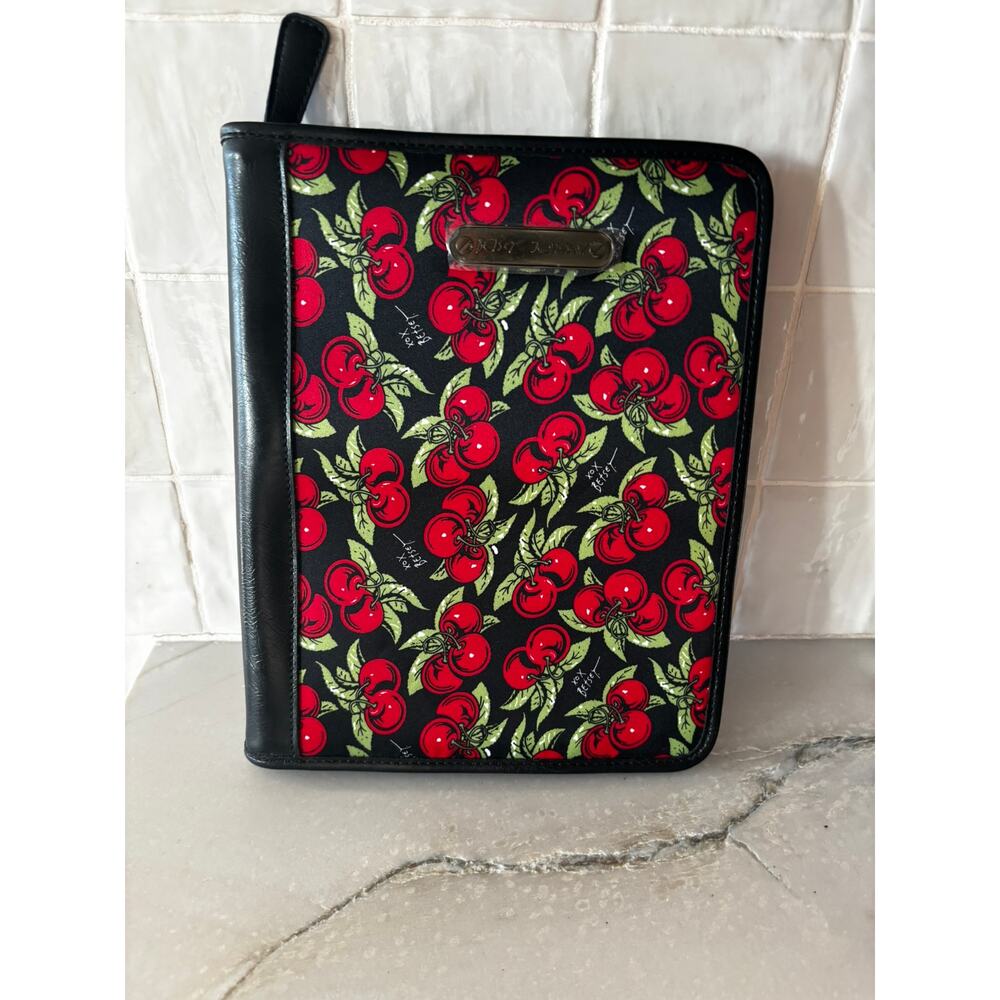 Betsey Johnson Cherry Print Zip Around Tablet Case Black Red NEW